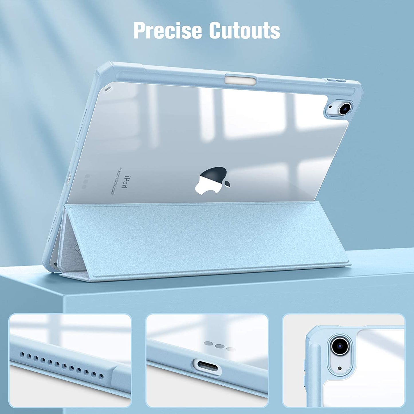 Hybrid Slim Case for Ipad Air 11-Inch M3 (2025) / M2 (2024), Ipad Air 5Th (2022) / 4Th Generation (2020) 10.9 Inch - Shockproof Cover with Clear Back Shell & Pencil Holder, Sky Blue