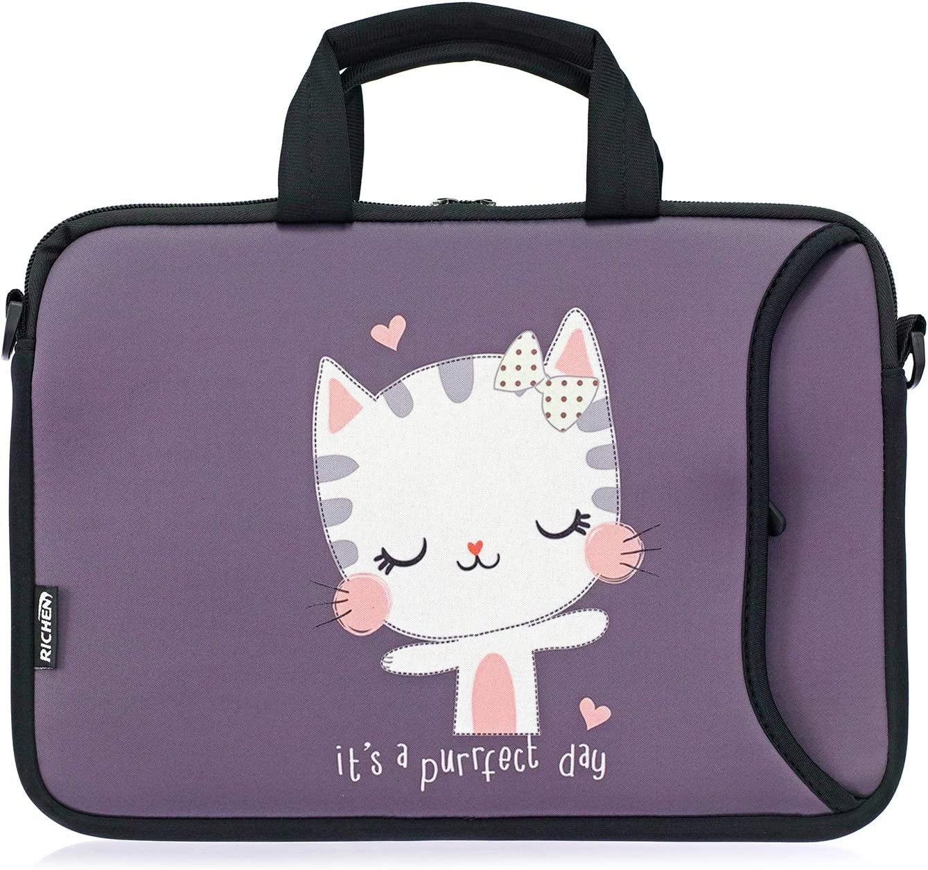 11 11.6 12 12.5 13 Inches Case Laptop/Chromebook/Notebook PC Tablet Travel Case Neoprene Handle Sleeve with Shoulder (11-13.3 Inch, Cute Cat)