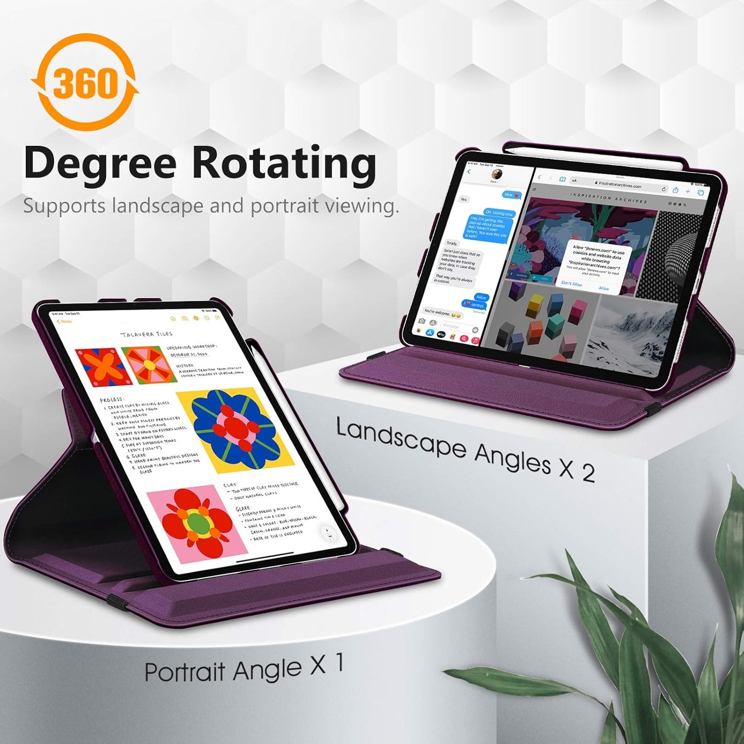 Rotating Case for Ipad Air 11-Inch M3 (2025) / M2 (2024), Ipad Air 5Th (2022) / 4Th Generation (2020) 10.9 Inch - 360 Degree Rotating Protective Stand Cover W/Pencil Holder, Purple