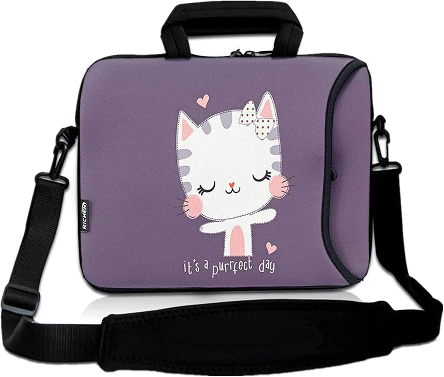 11 11.6 12 12.5 13 Inches Case Laptop/Chromebook/Notebook PC Tablet Travel Case Neoprene Handle Sleeve with Shoulder (11-13.3 Inch, Cute Cat)