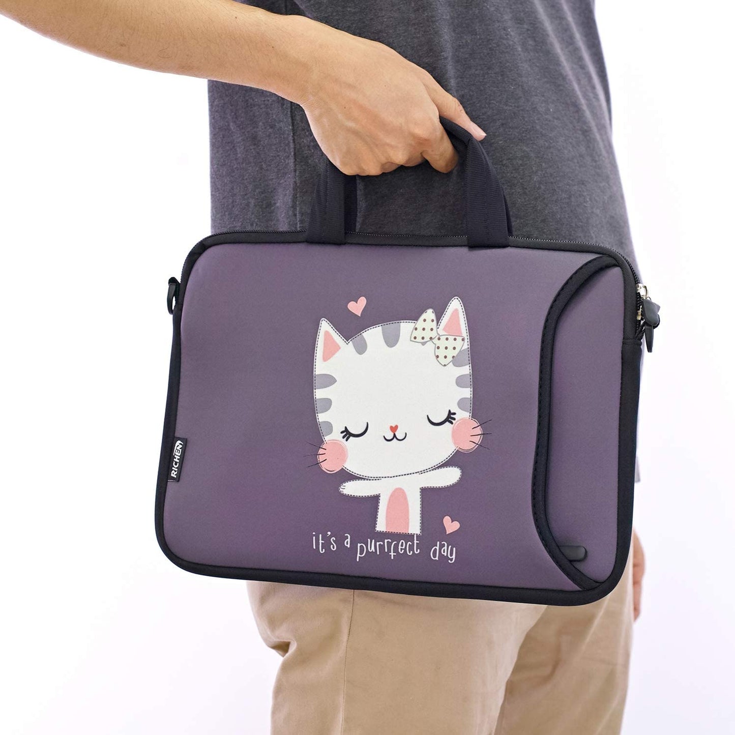11 11.6 12 12.5 13 Inches Case Laptop/Chromebook/Notebook PC Tablet Travel Case Neoprene Handle Sleeve with Shoulder (11-13.3 Inch, Cute Cat)