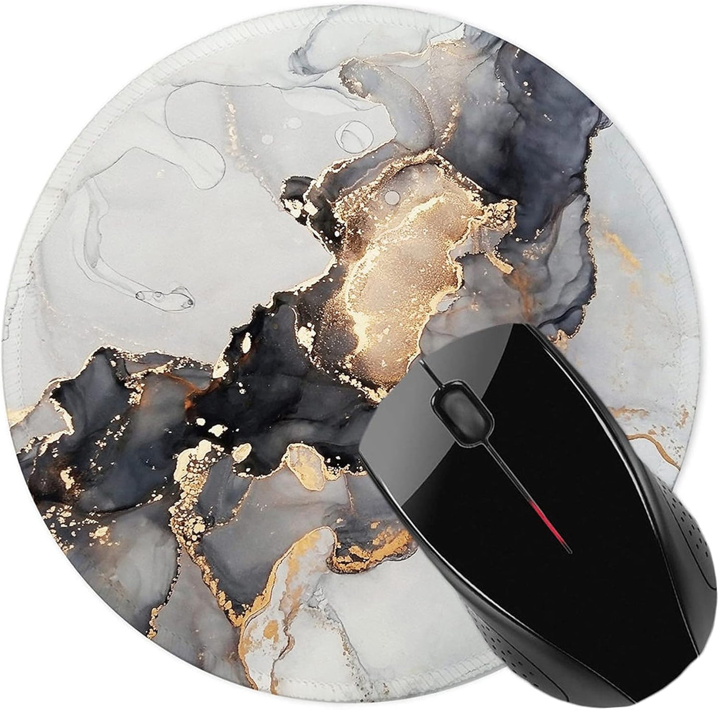 Round Mouse Pad,Gaming Mouse Pad,Non-Slip Rubber Base Mouse Mat with Stitched Edge 7.9 X 7.9 Inch for Laptop Computer (Marble Wondrous Golden Black)