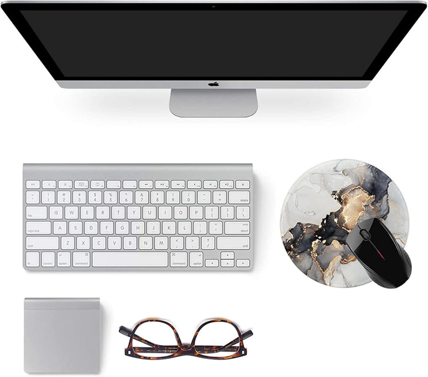 Round Mouse Pad,Gaming Mouse Pad,Non-Slip Rubber Base Mouse Mat with Stitched Edge 7.9 X 7.9 Inch for Laptop Computer (Marble Wondrous Golden Black)