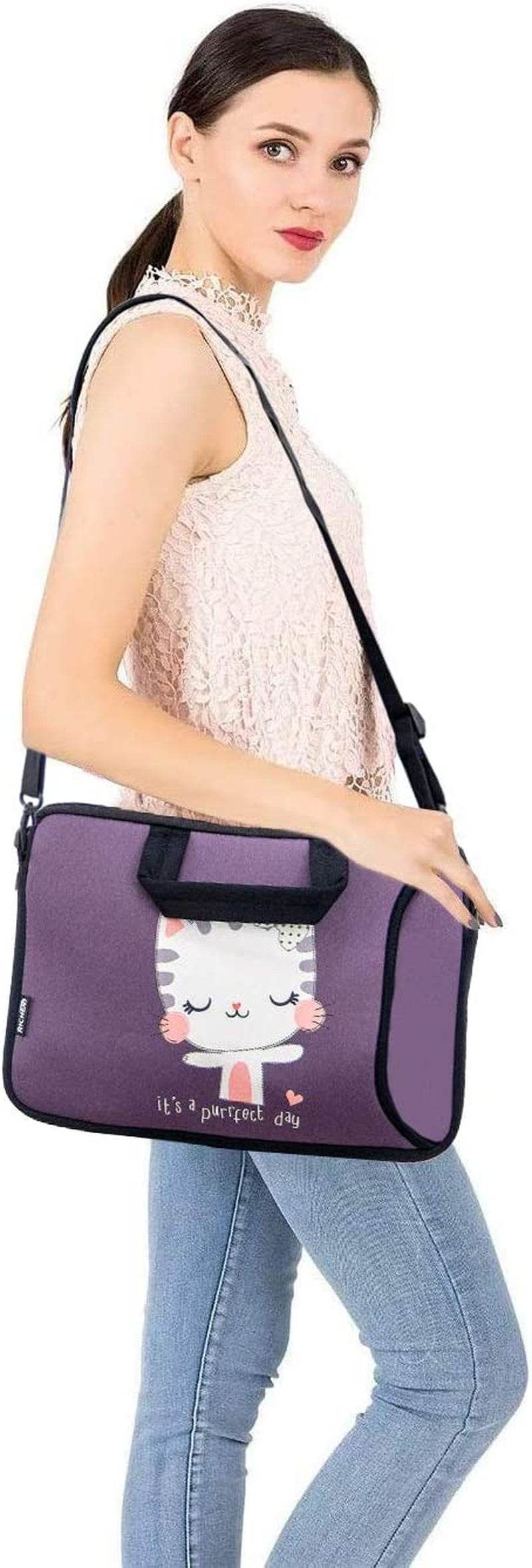 11 11.6 12 12.5 13 Inches Case Laptop/Chromebook/Notebook PC Tablet Travel Case Neoprene Handle Sleeve with Shoulder (11-13.3 Inch, Cute Cat)