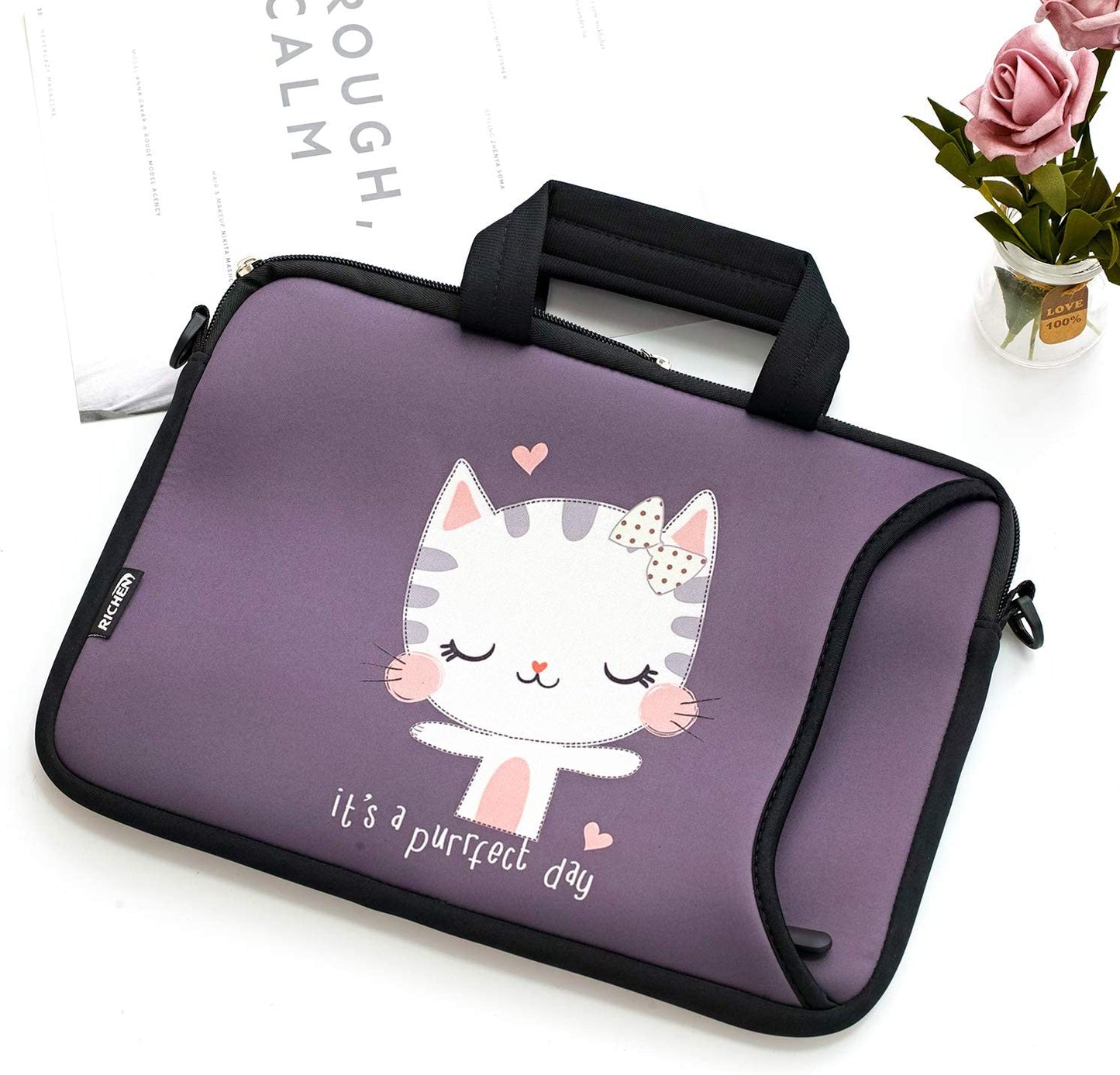 11 11.6 12 12.5 13 Inches Case Laptop/Chromebook/Notebook PC Tablet Travel Case Neoprene Handle Sleeve with Shoulder (11-13.3 Inch, Cute Cat)