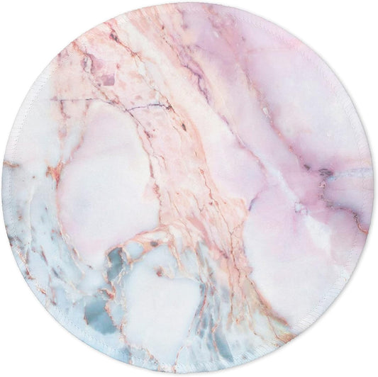 Marble round Mouse Pad Pink Marble Customized Premium-Textured Washable Desktop Protection Mouse Mat with Non-Slip Rubber Base 7.87×7.87×0.12 Inches, Pink Marble