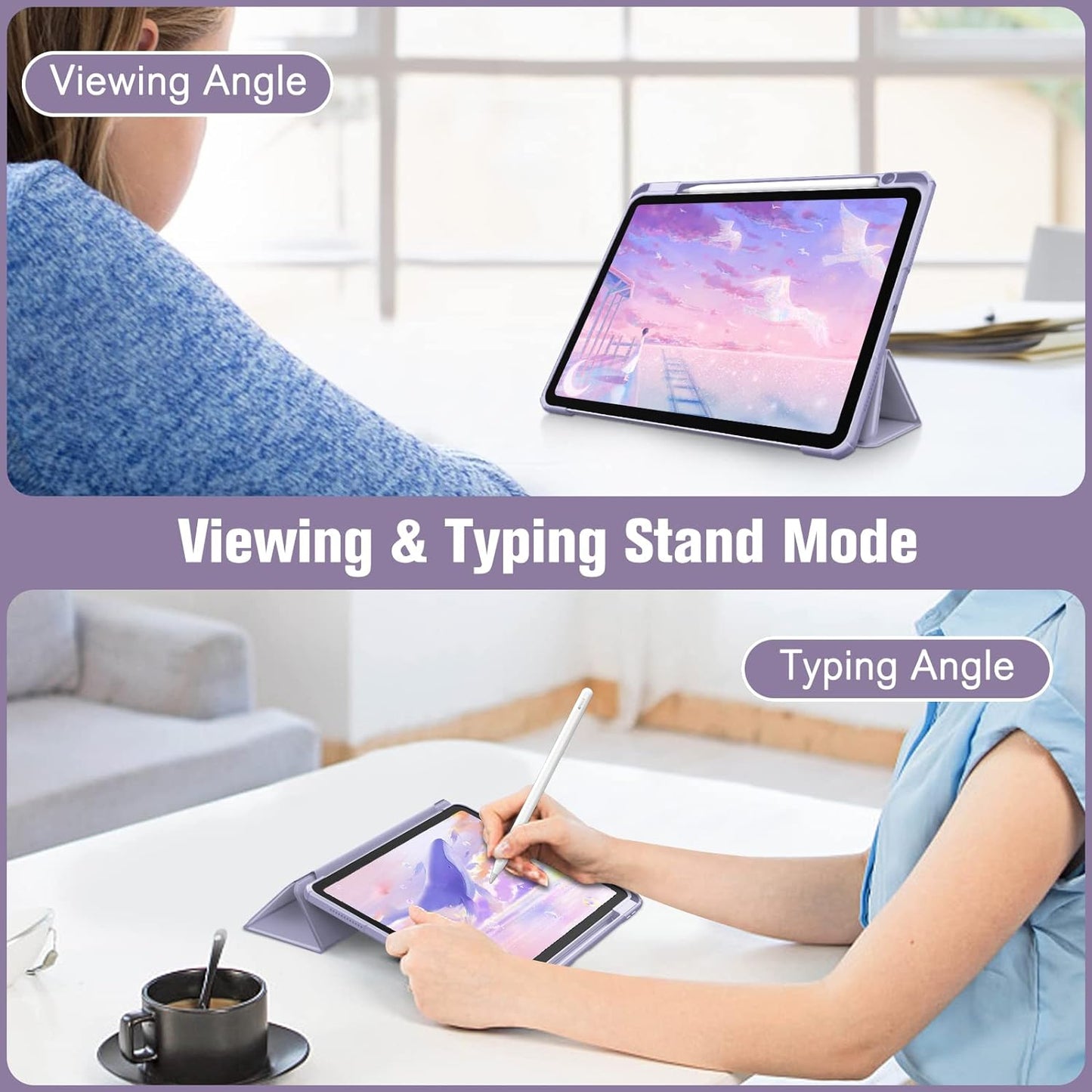 Hybrid Slim Case for Ipad Air 11-Inch M3 (2025) / M2 (2024), Ipad Air 5Th (2022) / 4Th Generation (2020) 10.9 Inch - Shockproof Cover with Clear Back Shell & Pencil Holder, Lilac Purple