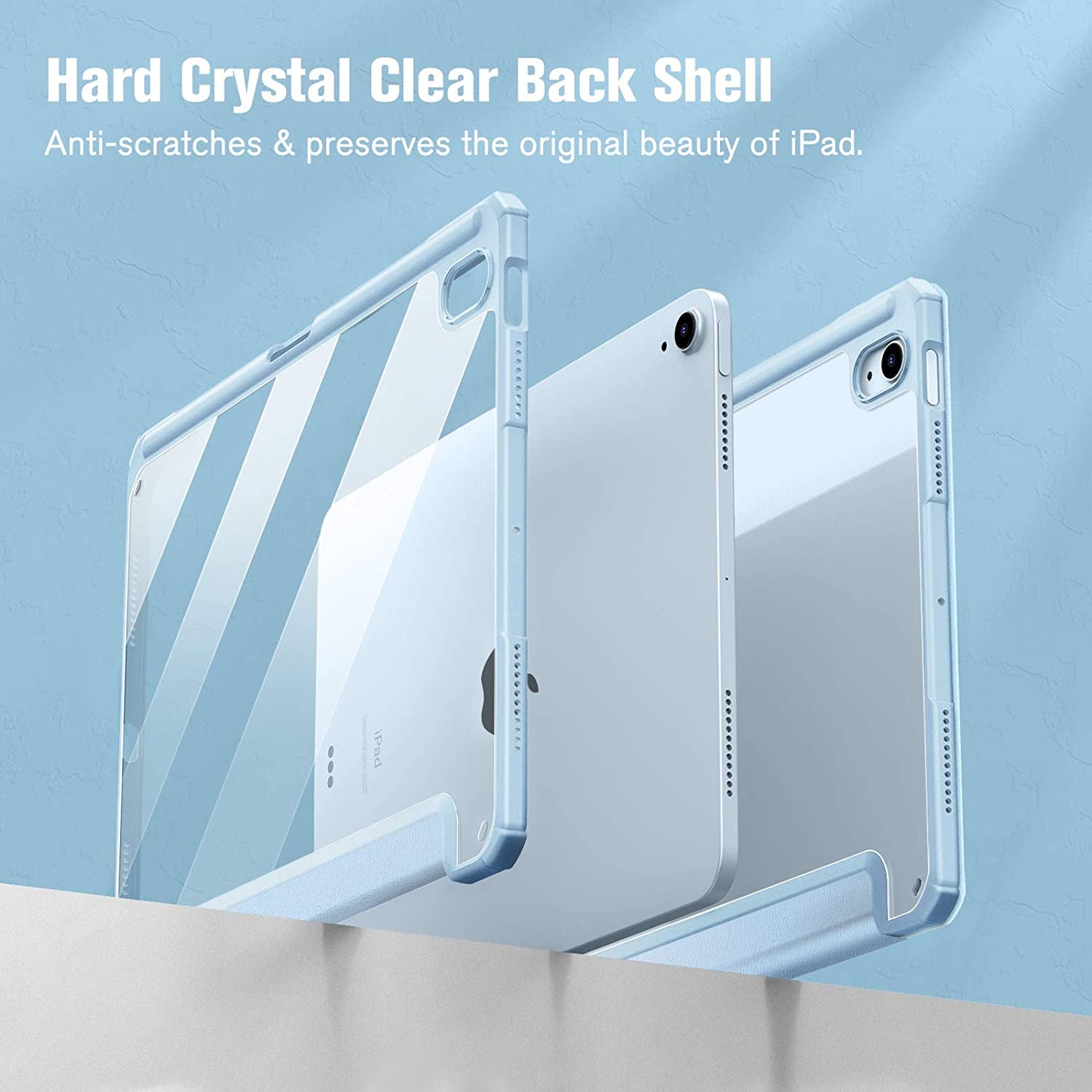 Hybrid Slim Case for Ipad Air 11-Inch M3 (2025) / M2 (2024), Ipad Air 5Th (2022) / 4Th Generation (2020) 10.9 Inch - Shockproof Cover with Clear Back Shell & Pencil Holder, Sky Blue