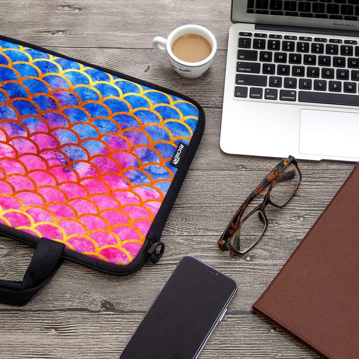 14 15 15.4 15.6 Inch Laptop Shoulder Bag Notebook Handle Sleeve Neoprene Soft Carrying Travel Case with Accessories Pocket (14-15.6 Inch, Mermaid Scale)
