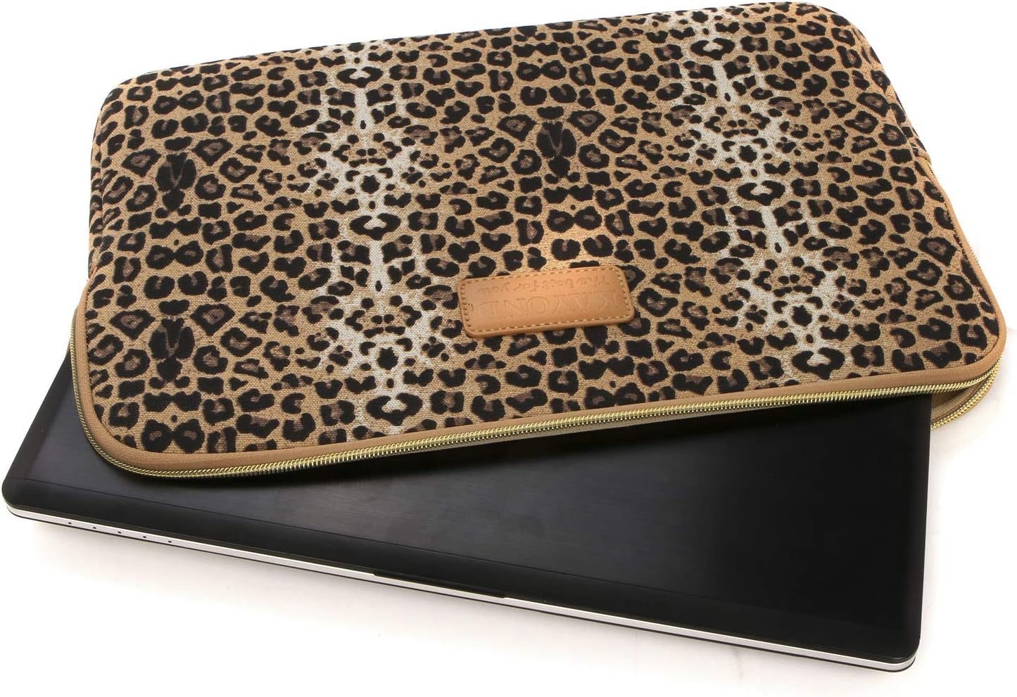 KY-03 Canvas Fabric 14.1 Inch Laptops Sleeve - Brown Leopard Print
