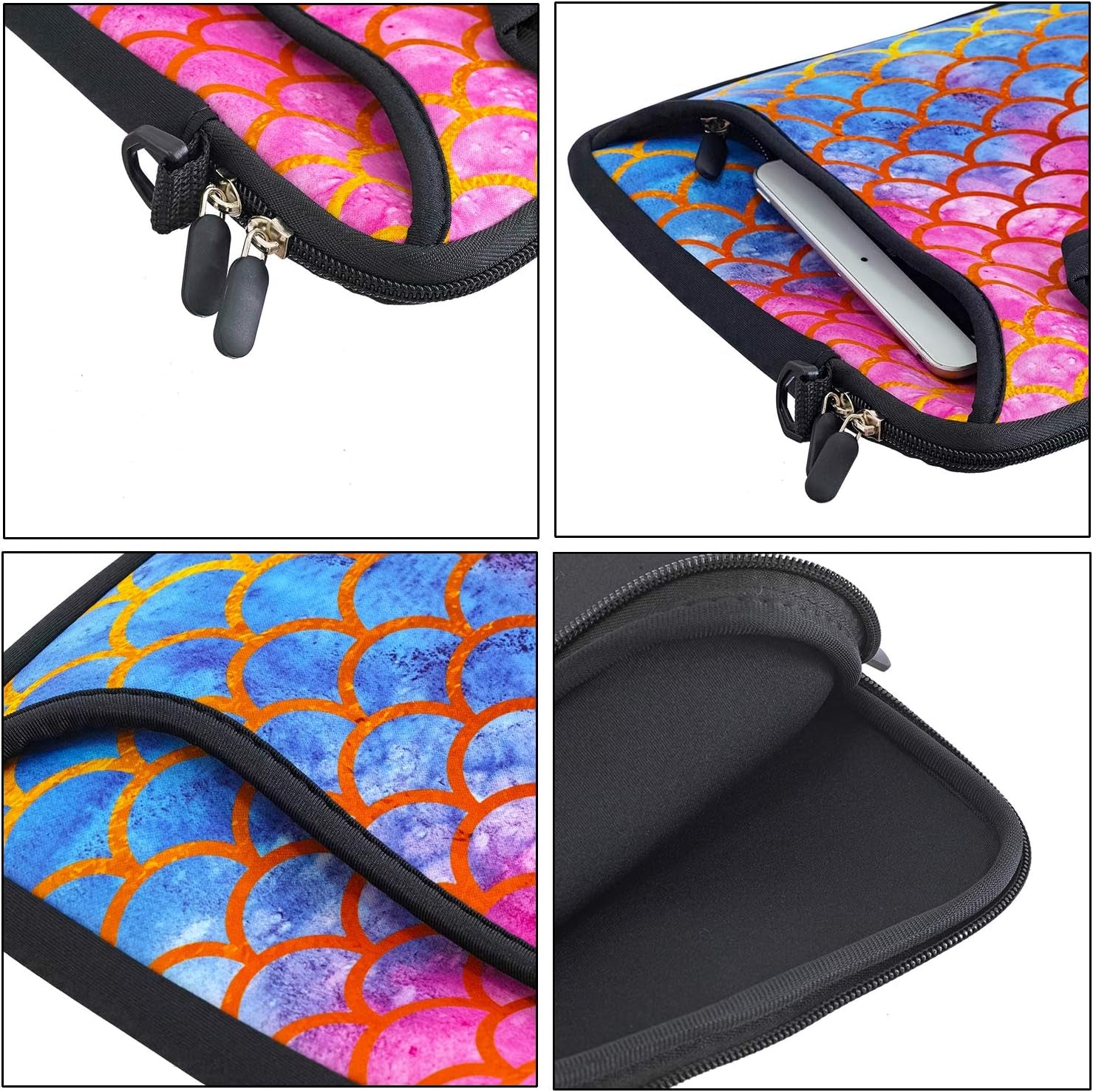14 15 15.4 15.6 Inch Laptop Shoulder Bag Notebook Handle Sleeve Neoprene Soft Carrying Travel Case with Accessories Pocket (14-15.6 Inch, Mermaid Scale)