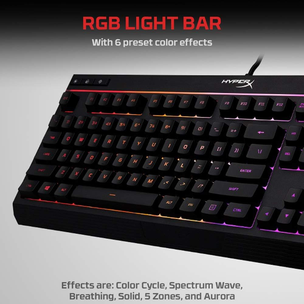 Alloy Core RGB – Membrane Gaming Keyboard, Comfortable Quiet Silent Keys with RGB LED Lighting Effects, Spill Resistant, Dedicated Media Keys, Compatible with Windows 10/8.1/8/7 – Black
