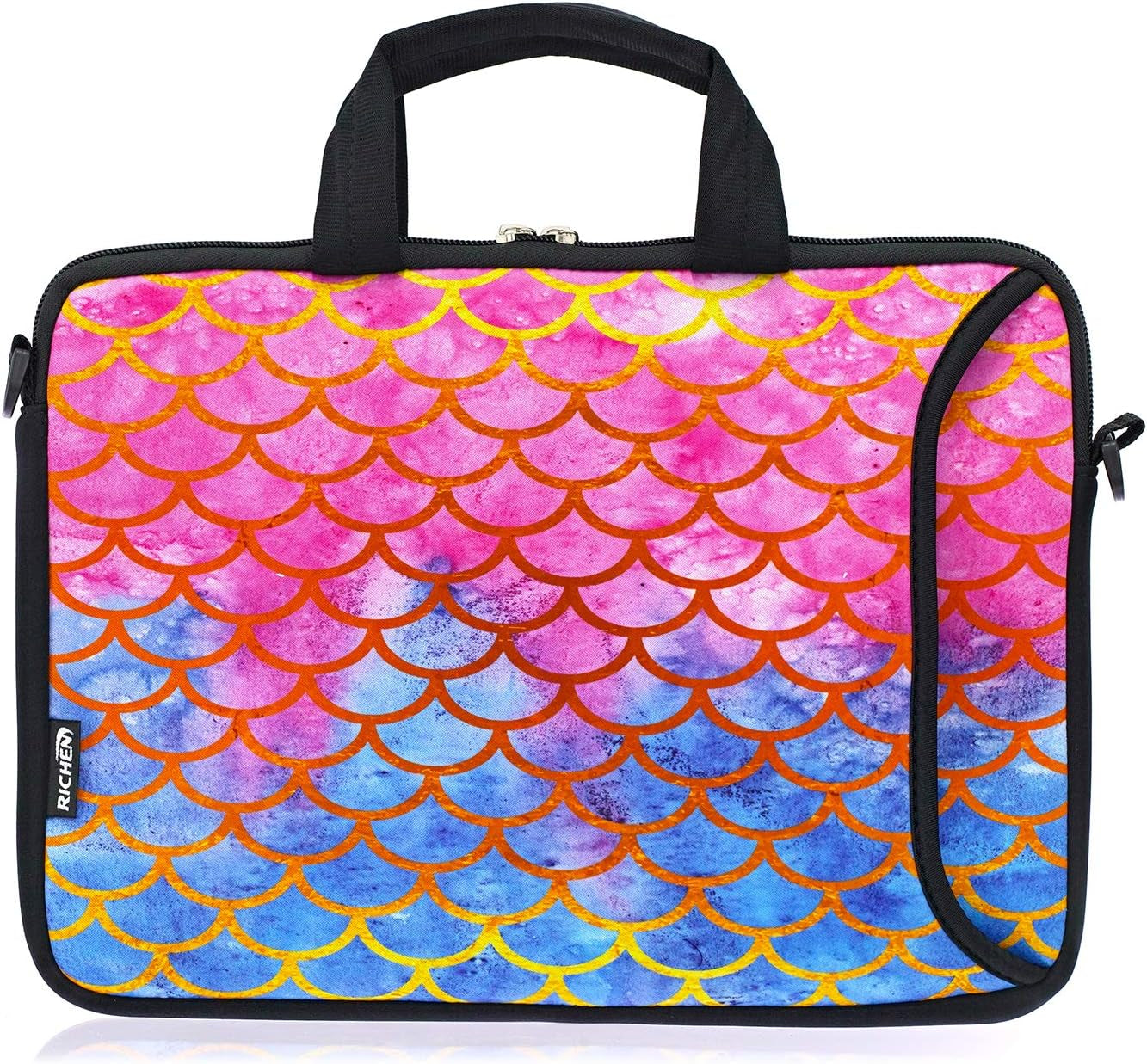 14 15 15.4 15.6 Inch Laptop Shoulder Bag Notebook Handle Sleeve Neoprene Soft Carrying Travel Case with Accessories Pocket (14-15.6 Inch, Mermaid Scale)