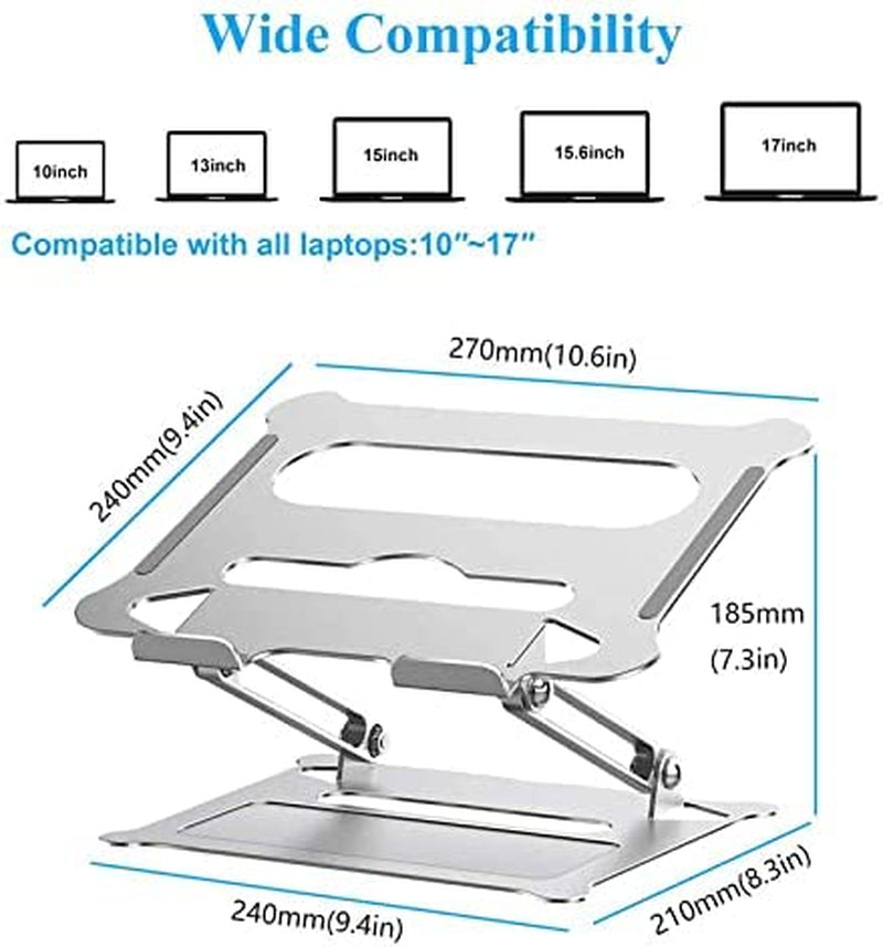 Adjustable Laptop Stand, Aluminum Laptop Computer Stand Rriser&Multi-Angle Stand with Heat-Vent to Elevate Laptop Holder Compatible for Mac,Notebook,Macbook Pro/Air,Lenovo,Dell More10-17 Laptop