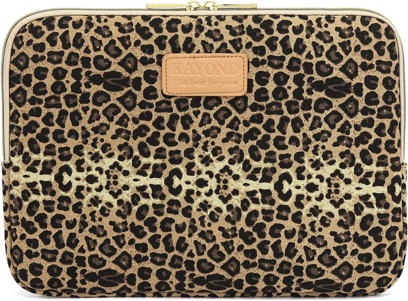 KY-03 Canvas Fabric 14.1 Inch Laptops Sleeve - Brown Leopard Print