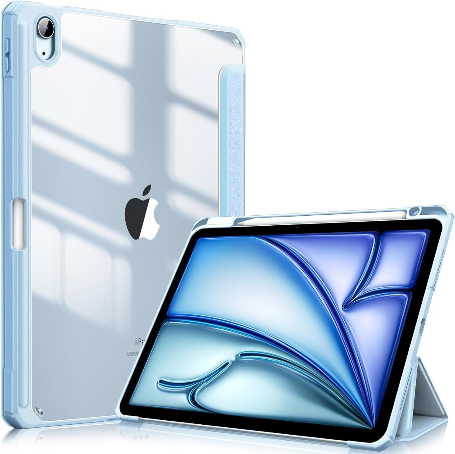 Hybrid Slim Case for Ipad Air 11-Inch M3 (2025) / M2 (2024), Ipad Air 5Th (2022) / 4Th Generation (2020) 10.9 Inch - Shockproof Cover with Clear Back Shell & Pencil Holder, Sky Blue