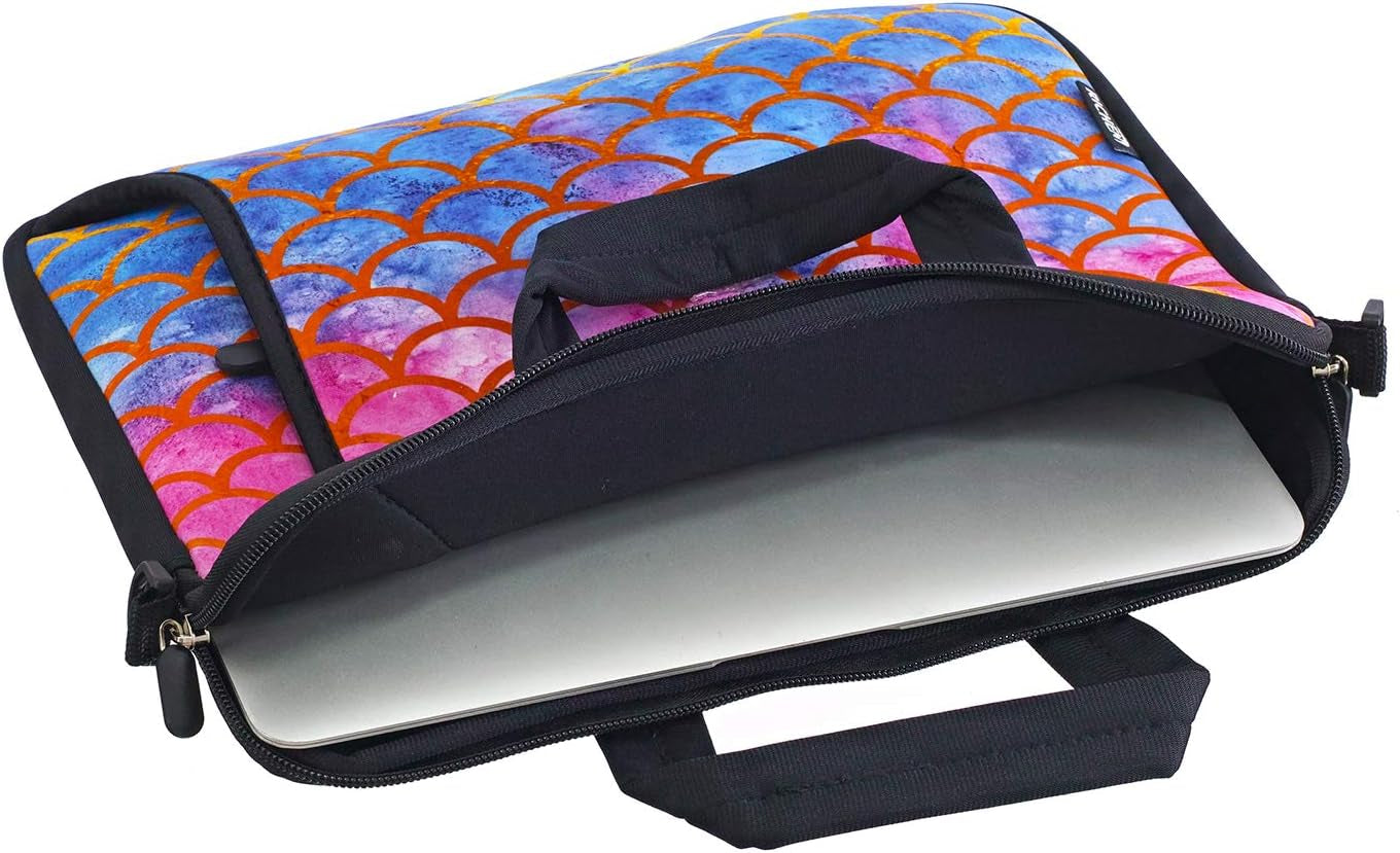 14 15 15.4 15.6 Inch Laptop Shoulder Bag Notebook Handle Sleeve Neoprene Soft Carrying Travel Case with Accessories Pocket (14-15.6 Inch, Mermaid Scale)