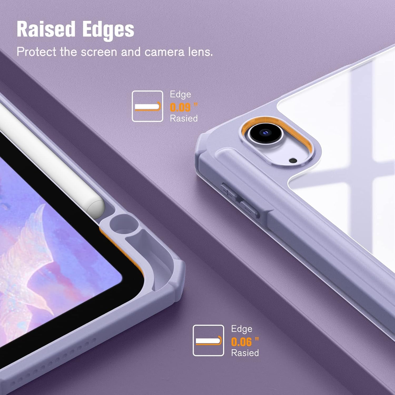 Hybrid Slim Case for Ipad Air 11-Inch M3 (2025) / M2 (2024), Ipad Air 5Th (2022) / 4Th Generation (2020) 10.9 Inch - Shockproof Cover with Clear Back Shell & Pencil Holder, Lilac Purple
