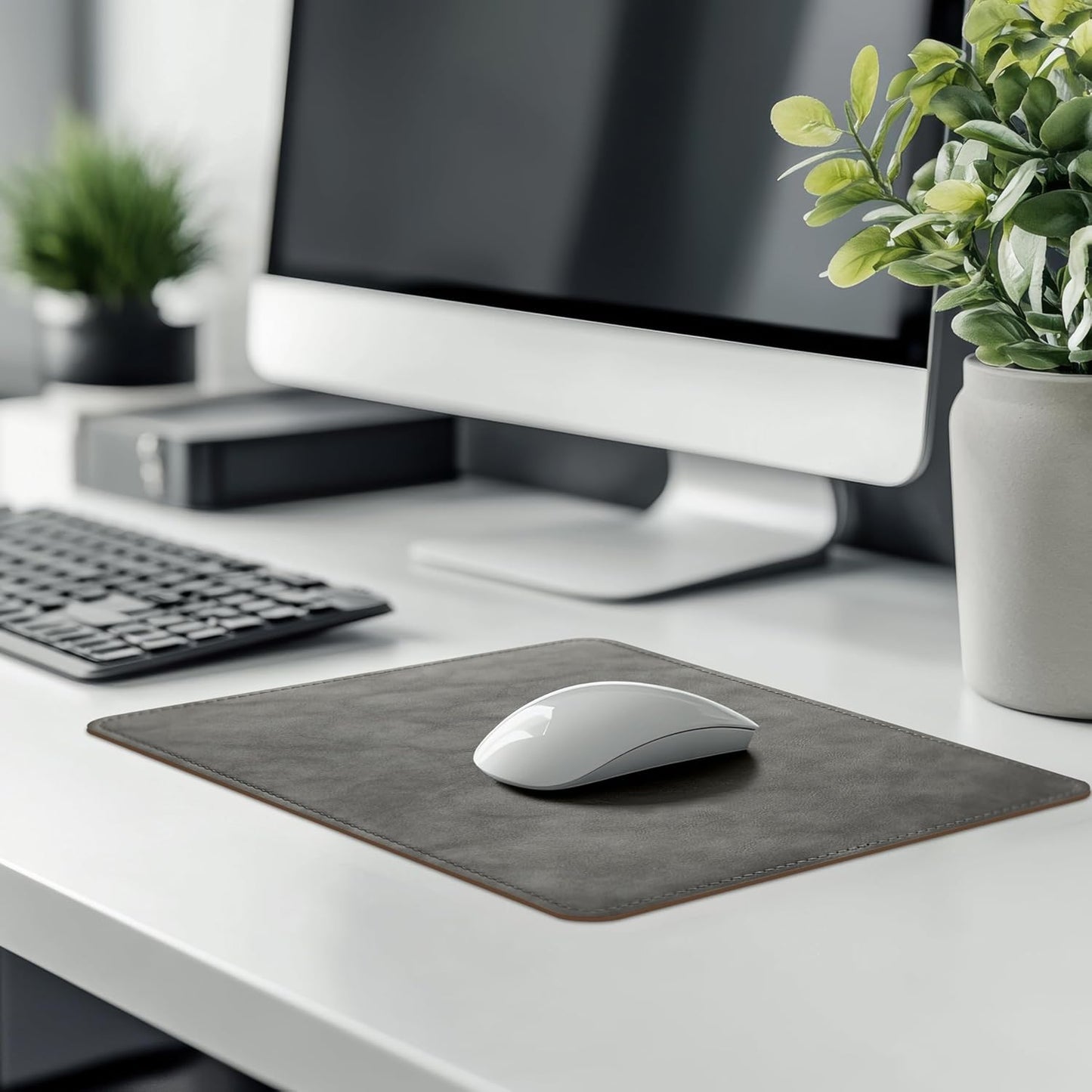 PU Leather Mouse Pad with Stitched Edge Micro-Fiber Base and Non-Slip Waterproof - 8X11Inch (Gray) for Computers and Laptops