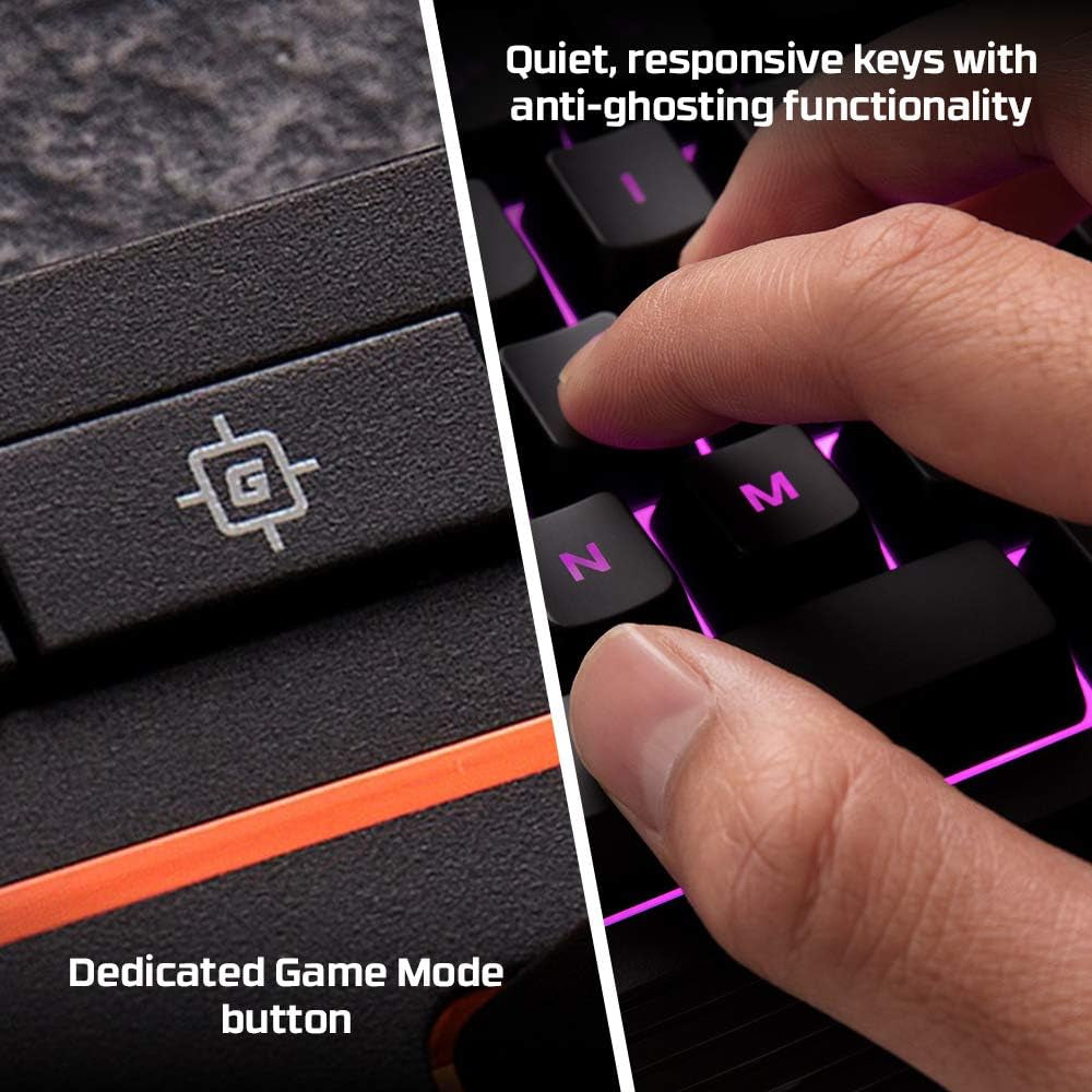 Alloy Core RGB – Membrane Gaming Keyboard, Comfortable Quiet Silent Keys with RGB LED Lighting Effects, Spill Resistant, Dedicated Media Keys, Compatible with Windows 10/8.1/8/7 – Black