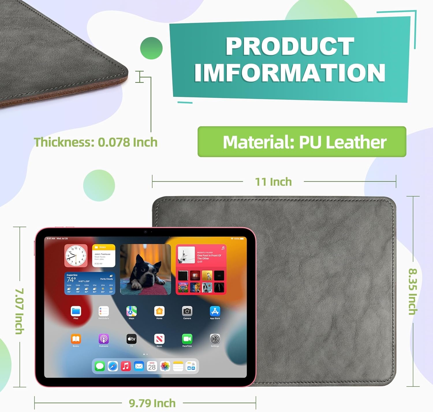 PU Leather Mouse Pad with Stitched Edge Micro-Fiber Base and Non-Slip Waterproof - 8X11Inch (Gray) for Computers and Laptops