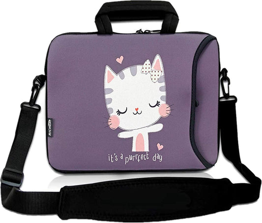 11 11.6 12 12.5 13 Inches Case Laptop/Chromebook/Notebook PC Tablet Travel Case Neoprene Handle Sleeve with Shoulder (11-13.3 Inch, Cute Cat)