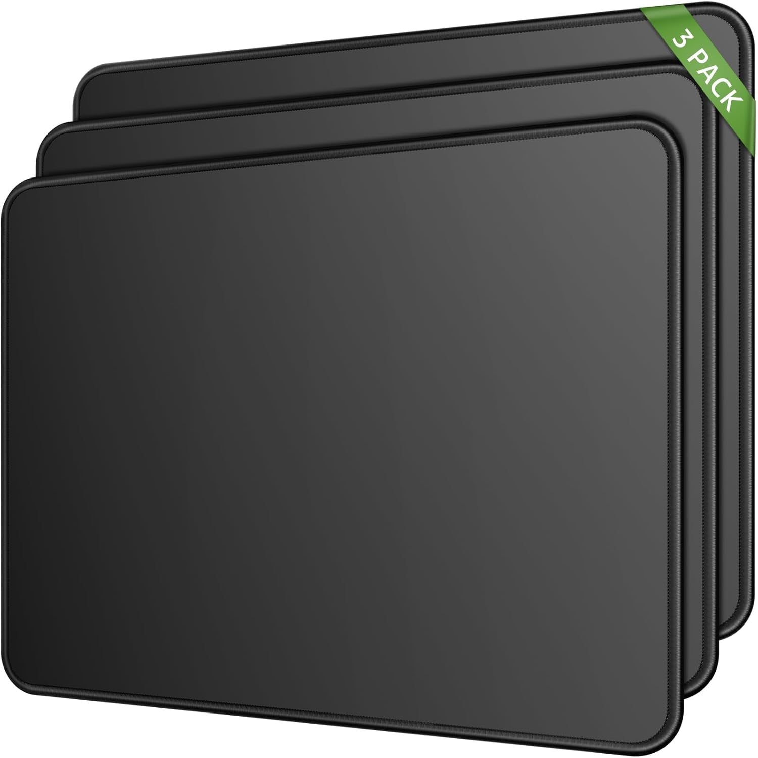 Mouse Pad [30% Larger] with Stitched Edges, 3 Pack Premium-Textured & Waterproof Mousepad Bulk with Non-Slip Rubber Base for Computers, Laptop, PC, Office & Home, 8.5 X 11 X 0.12 In, Black