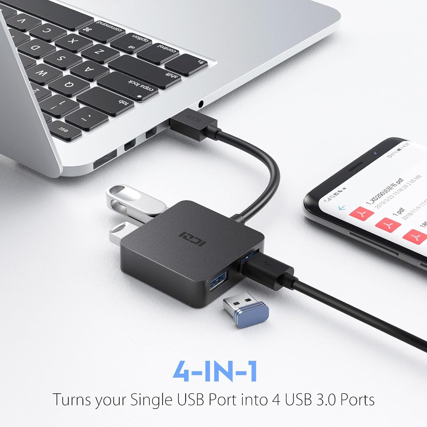 USB 3.0 Hub, 4-Port Date USB Splitter Adapter for Macbook, Mac Pro/Mini, Imac, Surface Pro, XPS, Laptop, Flash Drives, Mobile HDD
