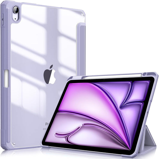 Hybrid Slim Case for Ipad Air 11-Inch M3 (2025) / M2 (2024), Ipad Air 5Th (2022) / 4Th Generation (2020) 10.9 Inch - Shockproof Cover with Clear Back Shell & Pencil Holder, Lilac Purple