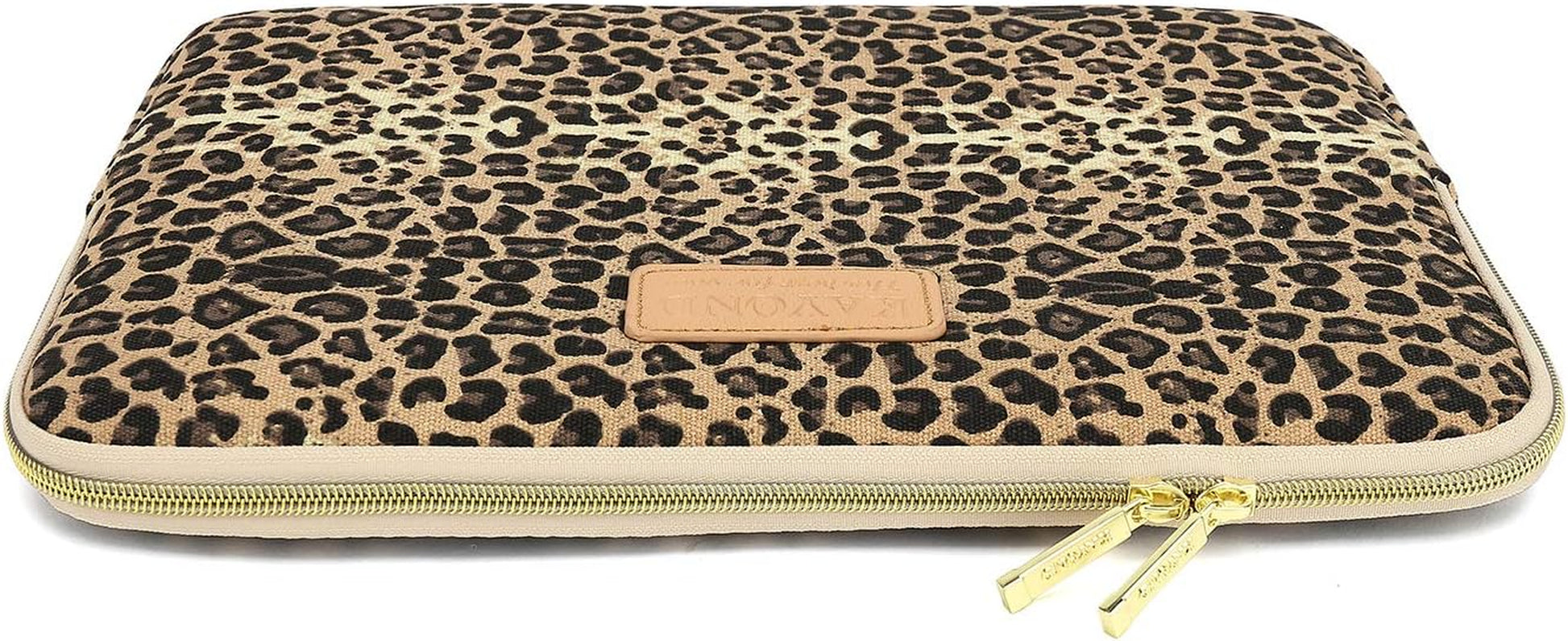 KY-03 Canvas Fabric 14.1 Inch Laptops Sleeve - Brown Leopard Print