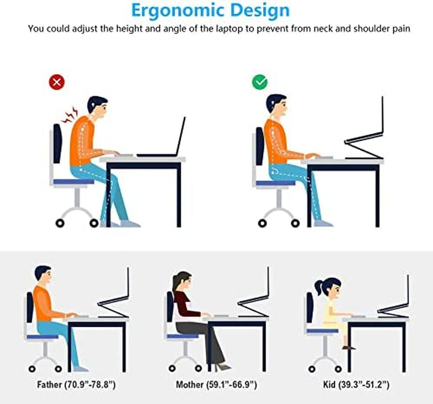 Adjustable Laptop Stand, Aluminum Laptop Computer Stand Rriser&Multi-Angle Stand with Heat-Vent to Elevate Laptop Holder Compatible for Mac,Notebook,Macbook Pro/Air,Lenovo,Dell More10-17 Laptop
