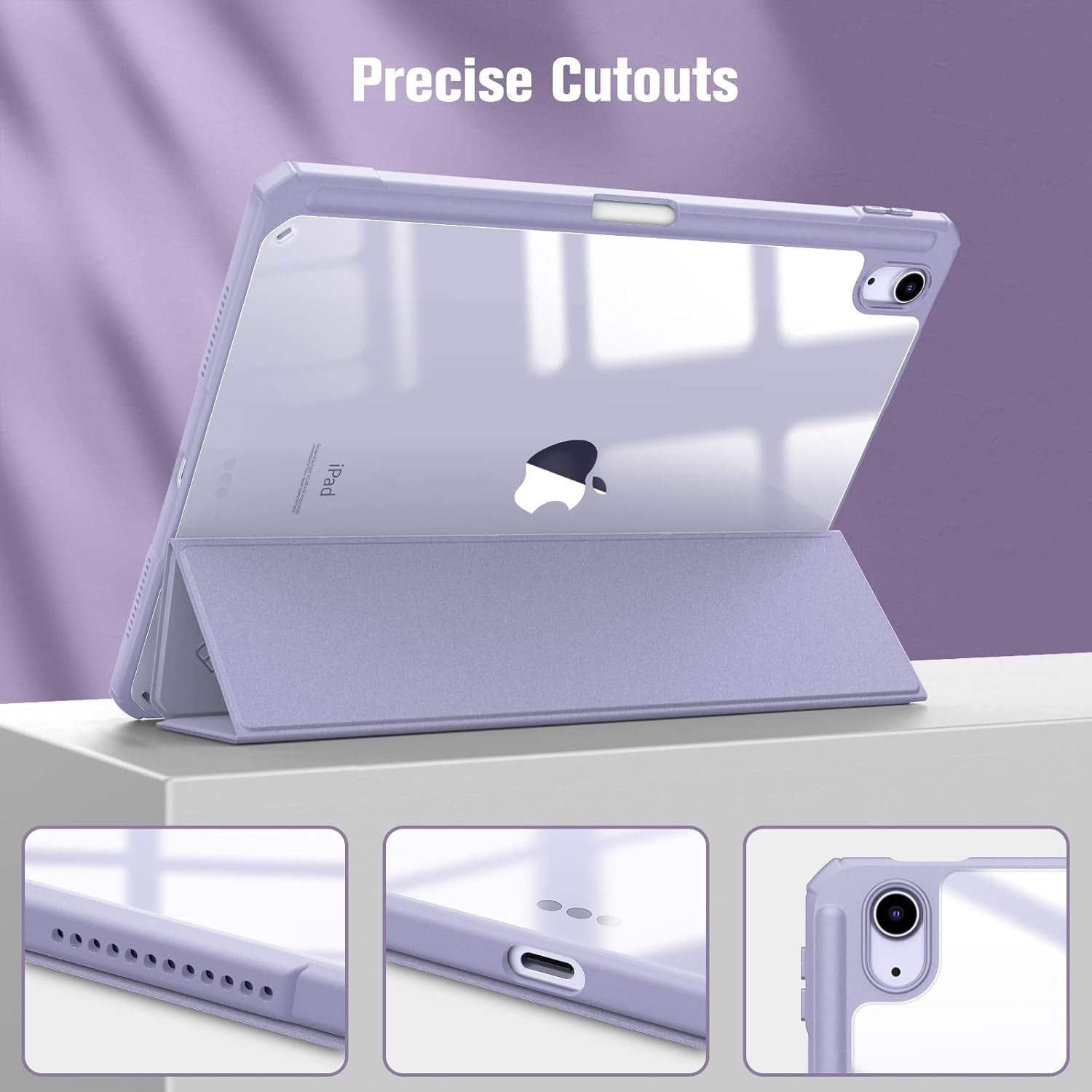 Hybrid Slim Case for Ipad Air 11-Inch M3 (2025) / M2 (2024), Ipad Air 5Th (2022) / 4Th Generation (2020) 10.9 Inch - Shockproof Cover with Clear Back Shell & Pencil Holder, Lilac Purple