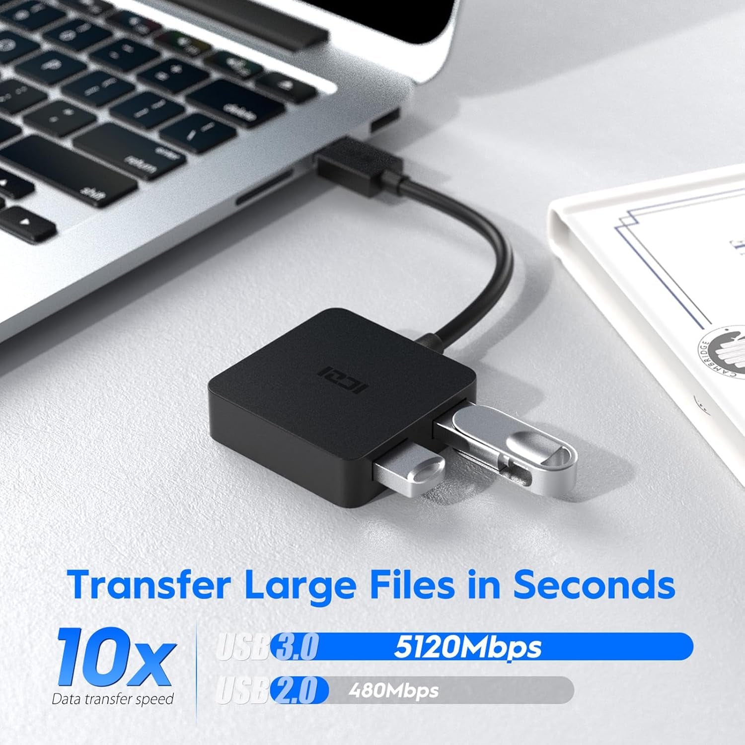 USB 3.0 Hub, 4-Port Date USB Splitter Adapter for Macbook, Mac Pro/Mini, Imac, Surface Pro, XPS, Laptop, Flash Drives, Mobile HDD