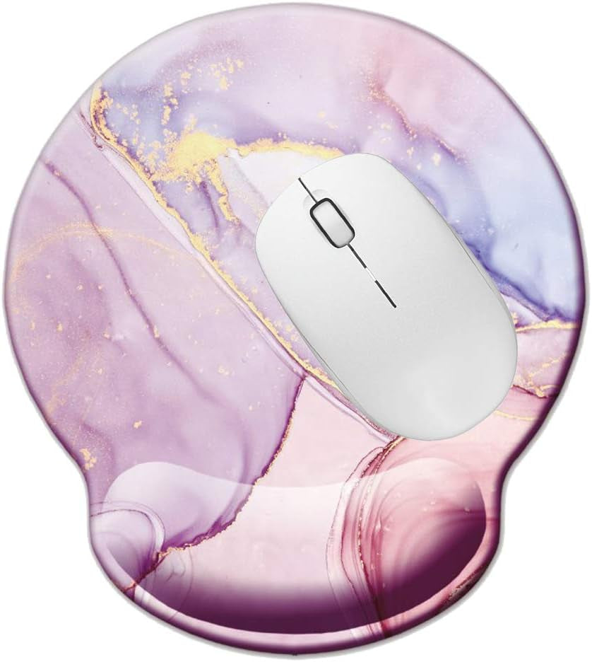 Memory Foam Wrist Support Mouse Pad Comfortable Padded Wrist Mousepads 9In X10In Desktop Notebook Mouse Mat (Marble Pretty Pink-Foam)