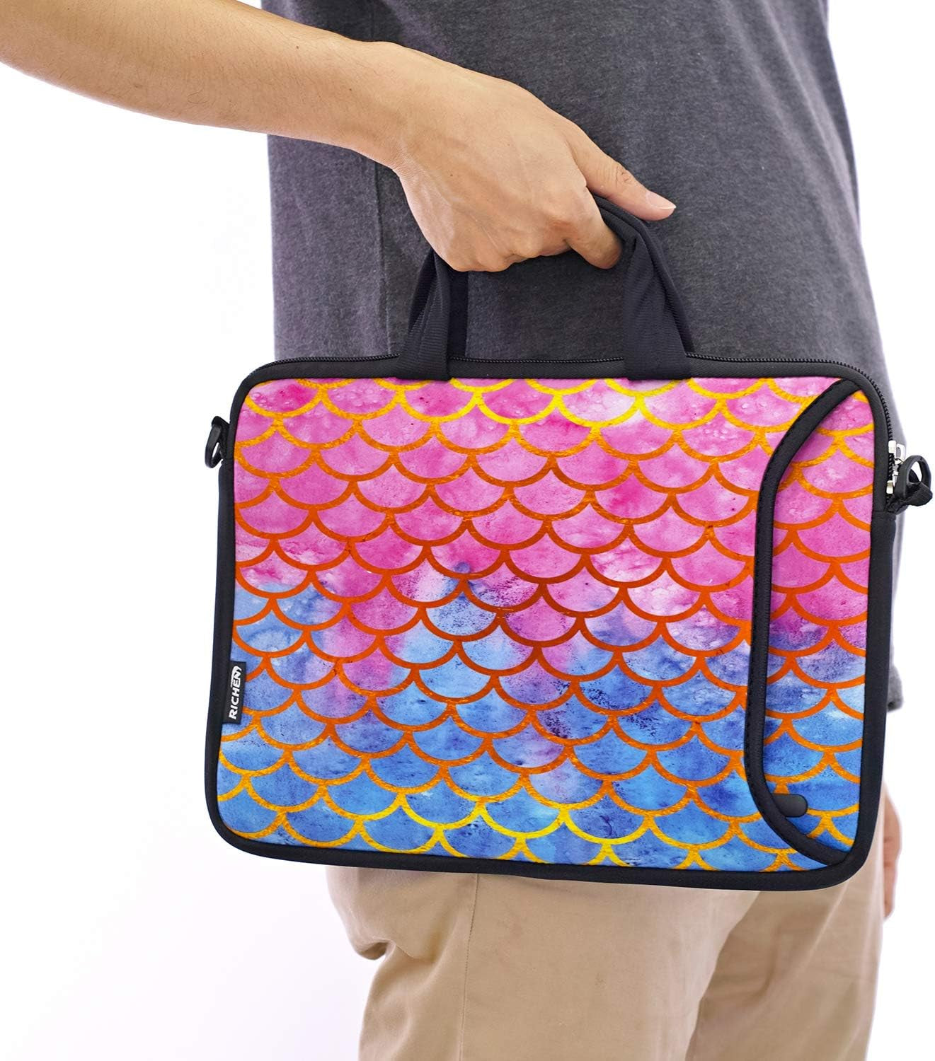 14 15 15.4 15.6 Inch Laptop Shoulder Bag Notebook Handle Sleeve Neoprene Soft Carrying Travel Case with Accessories Pocket (14-15.6 Inch, Mermaid Scale)