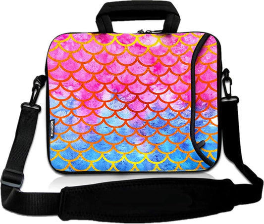 14 15 15.4 15.6 Inch Laptop Shoulder Bag Notebook Handle Sleeve Neoprene Soft Carrying Travel Case with Accessories Pocket (14-15.6 Inch, Mermaid Scale)