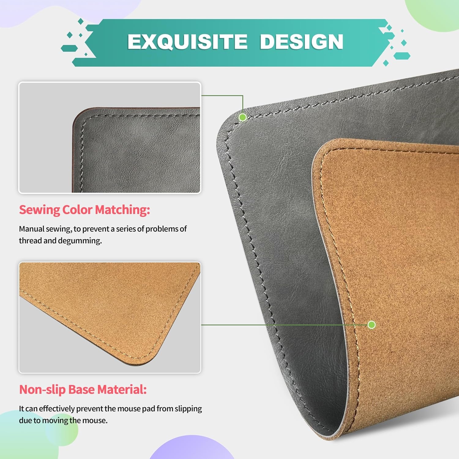 PU Leather Mouse Pad with Stitched Edge Micro-Fiber Base and Non-Slip Waterproof - 8X11Inch (Gray) for Computers and Laptops