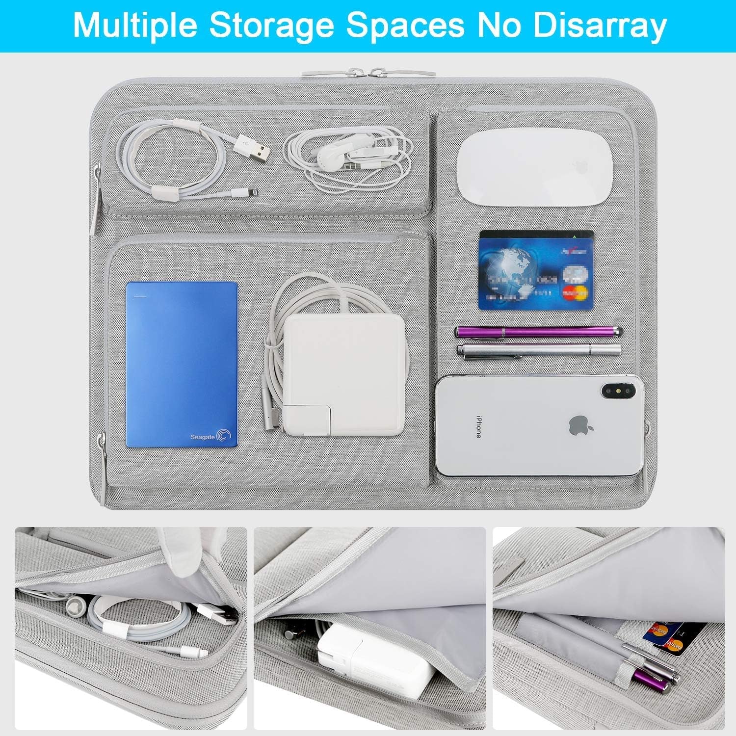 360° Protective Laptop Sleeve Case for 13 Inch New Macbook Air M4 A3240 2025, M3 A3113, M2 A2681, M1 A2337 | 13" Macbook Pro M2/M1 A2338 A2251 | 13" Ipad Air M3 / Ipad Pro M4 Computer Bag, Gray