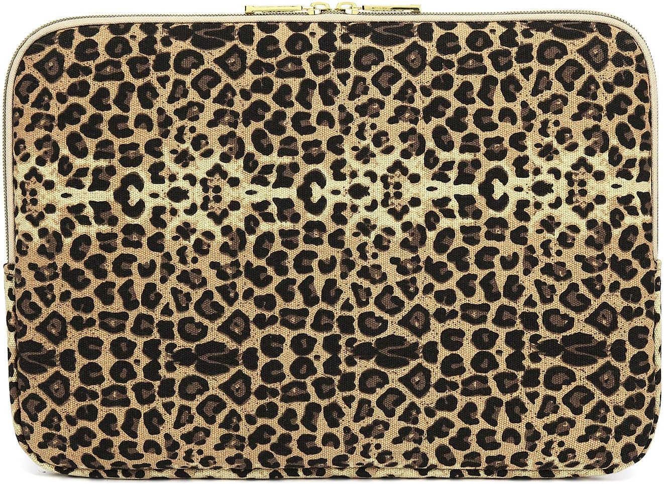 KY-03 Canvas Fabric 14.1 Inch Laptops Sleeve - Brown Leopard Print